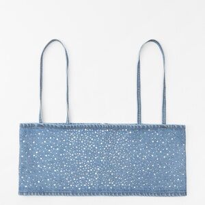Zara Denim Blue Embellished Crop Top
